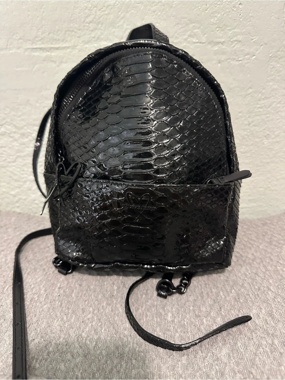 Victoria's Secret Black Faux Snakeskin Mini Backpack